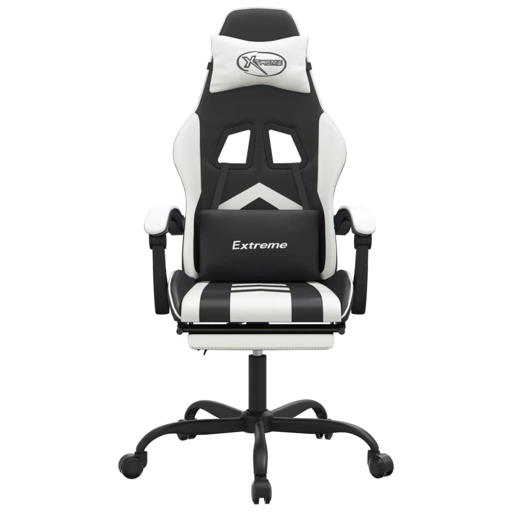 Gamestoel draaibaar met voetensteun kunstleer zwart en wit is nu te koop bij PeponiXL, paradijselijk wonen!