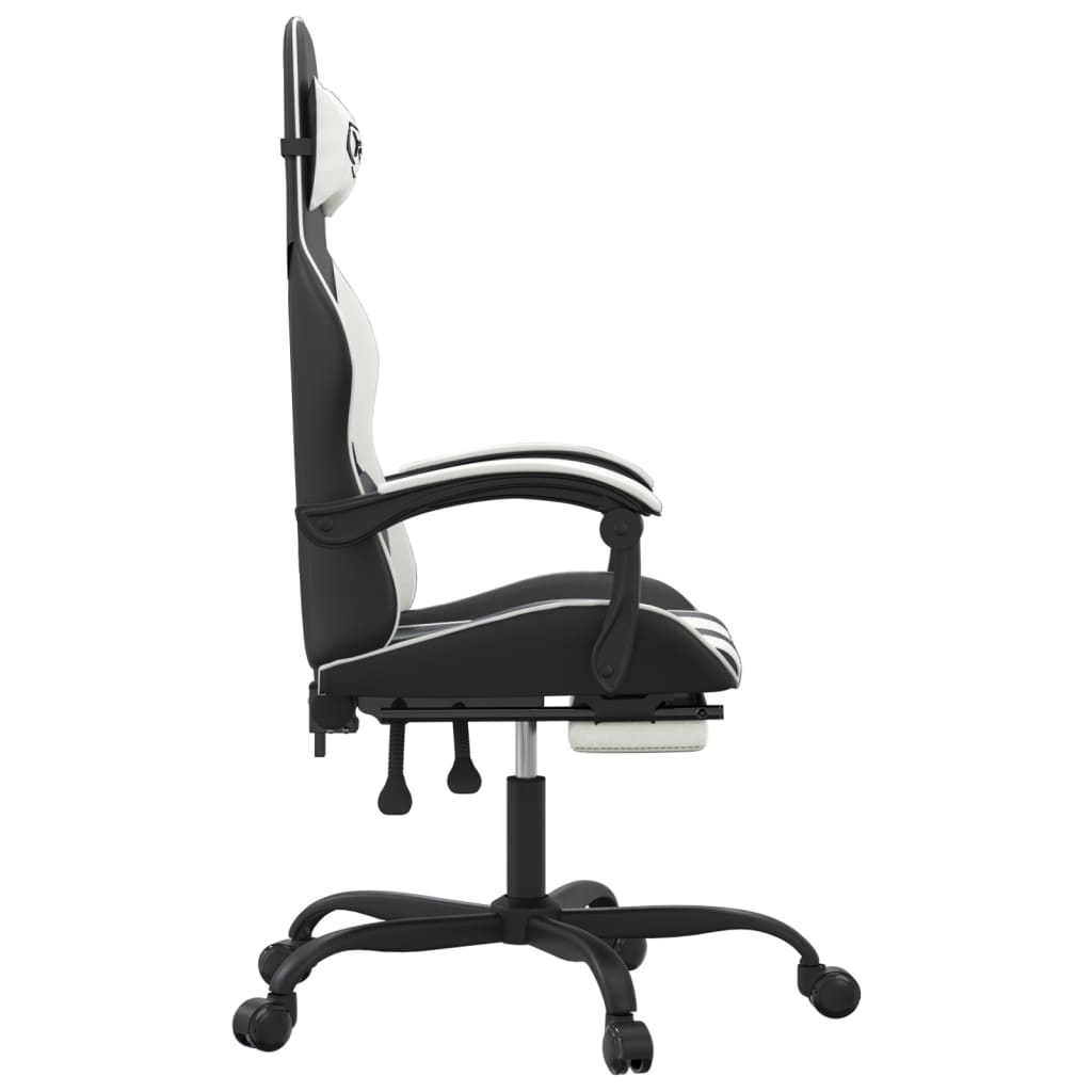 Gamestoel draaibaar met voetensteun kunstleer zwart en wit is nu te koop bij PeponiXL, paradijselijk wonen!