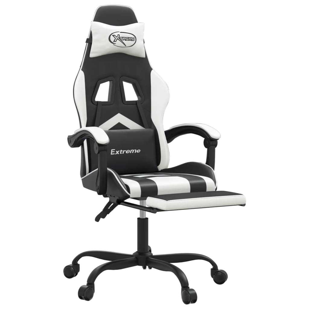 Gamestoel draaibaar met voetensteun kunstleer zwart en wit is nu te koop bij PeponiXL, paradijselijk wonen!