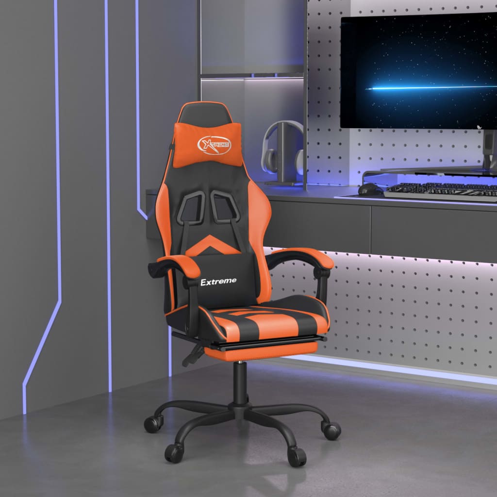 Gamestoel draaibaar met voetensteun kunstleer zwart en oranje is nu te koop bij PeponiXL, paradijselijk wonen!