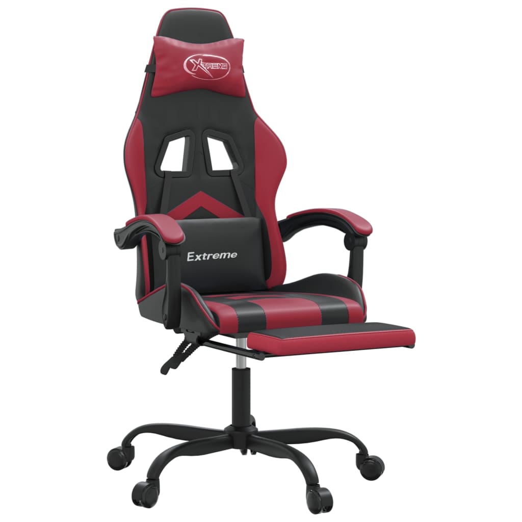 Gamestoel draaibaar met voetensteun kunstleer zwart en wijnrood is nu te koop bij PeponiXL, paradijselijk wonen!