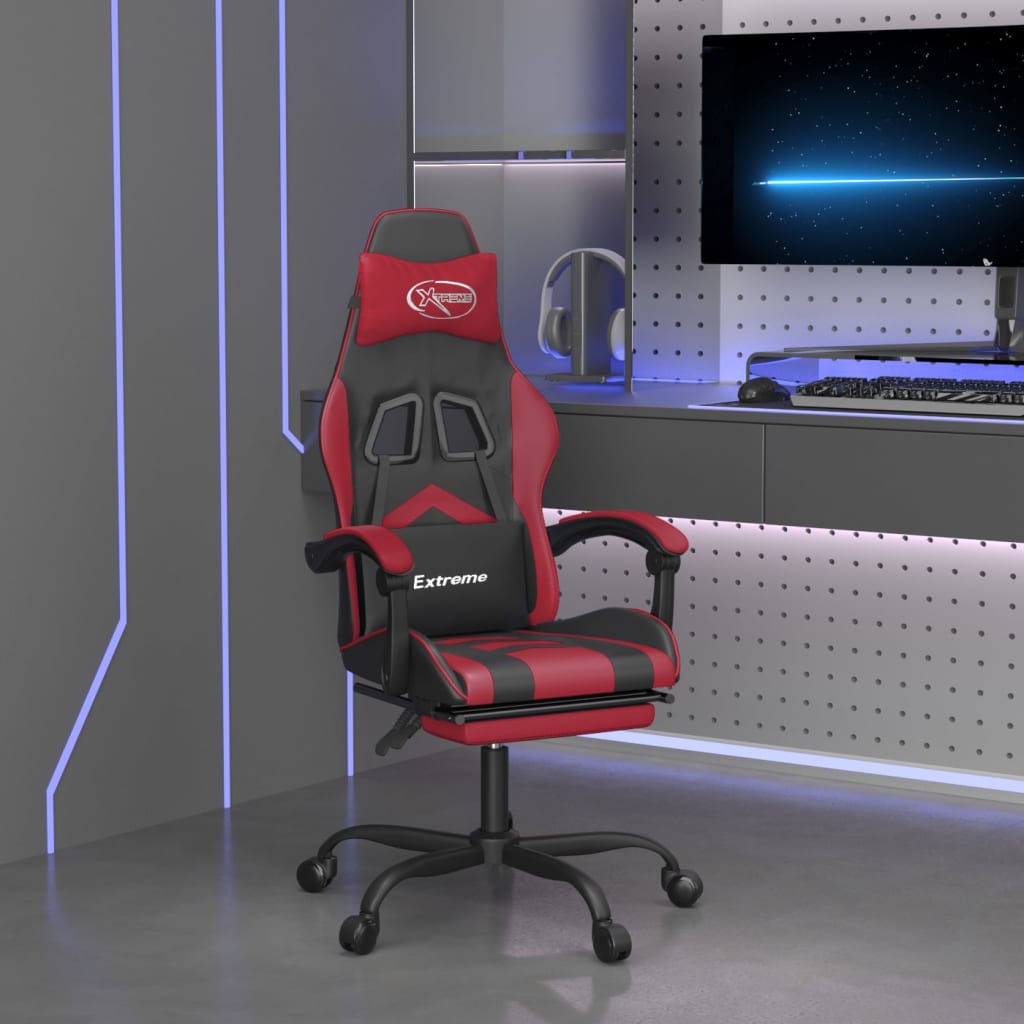 Gamestoel draaibaar met voetensteun kunstleer zwart en wijnrood is nu te koop bij PeponiXL, paradijselijk wonen!