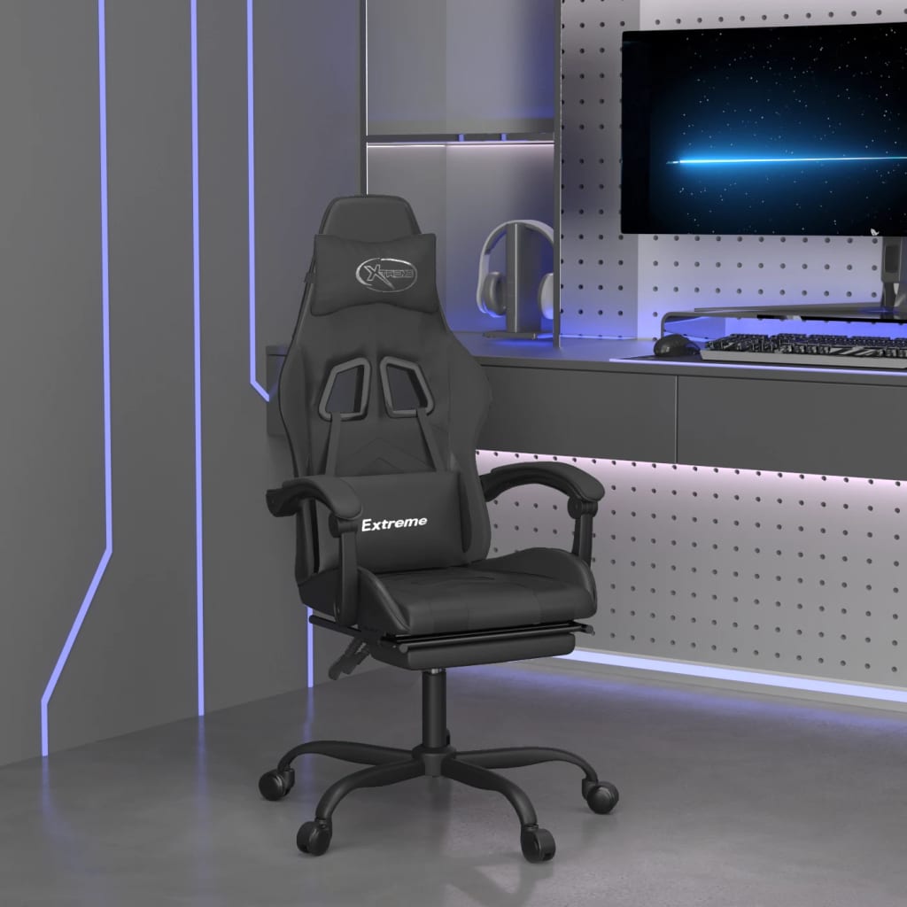 gamestoel draaibaar met voetensteun kunstleer zwart is nu te koop bij PeponiXL, paradijselijk wonen!