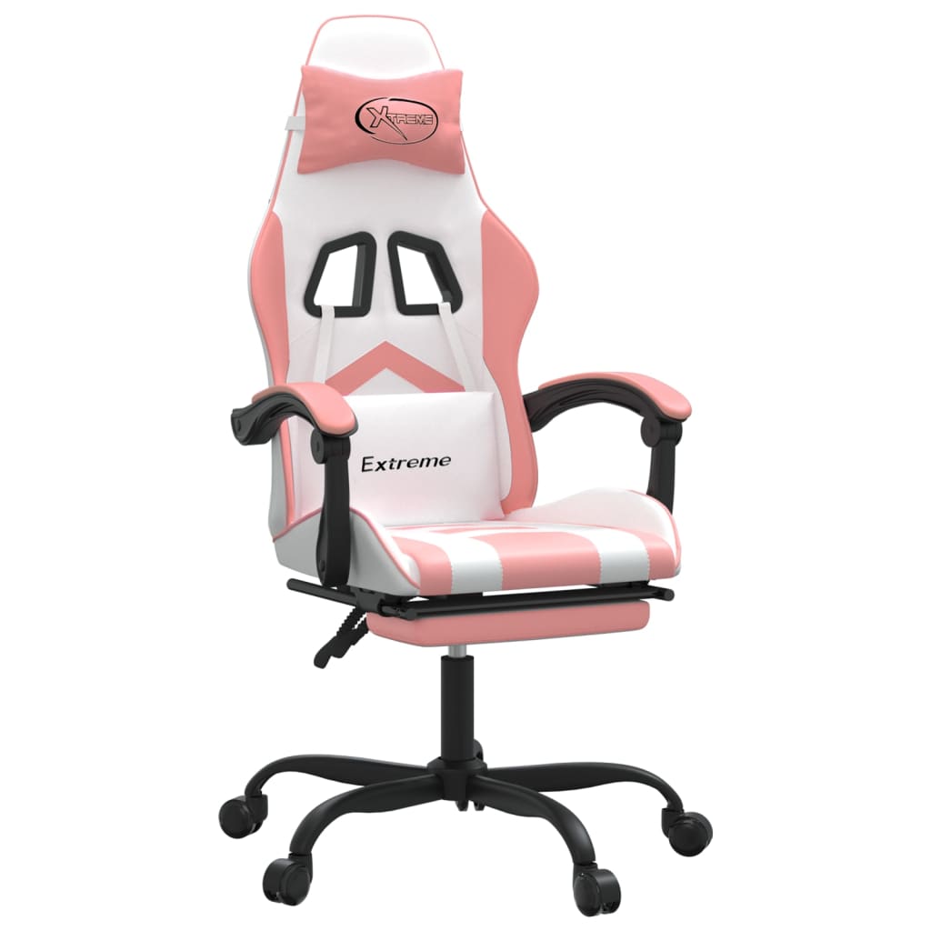 Gamestoel draaibaar met voetensteun kunstleer wit en roze is nu te koop bij PeponiXL, paradijselijk wonen!