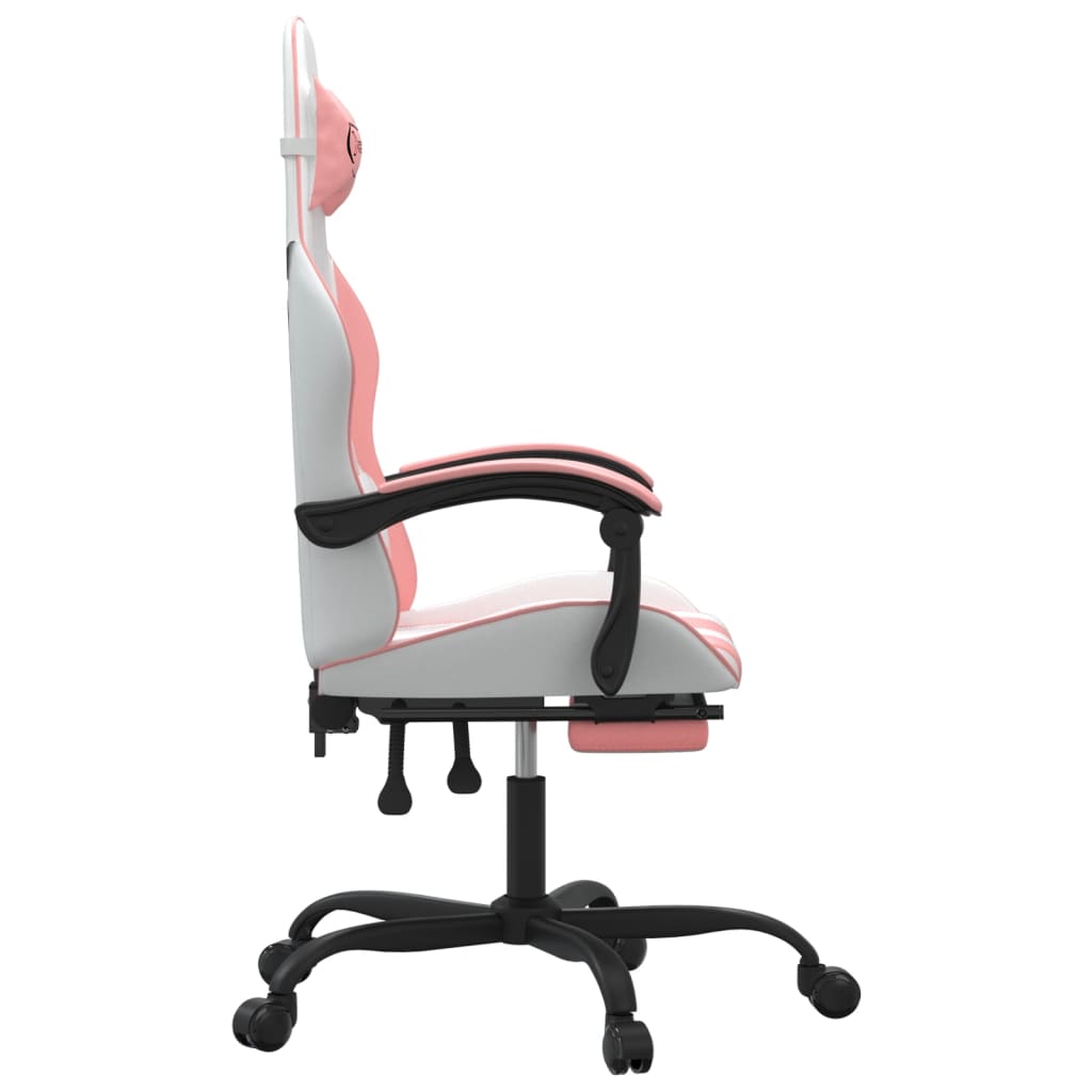 Gamestoel draaibaar met voetensteun kunstleer wit en roze is nu te koop bij PeponiXL, paradijselijk wonen!
