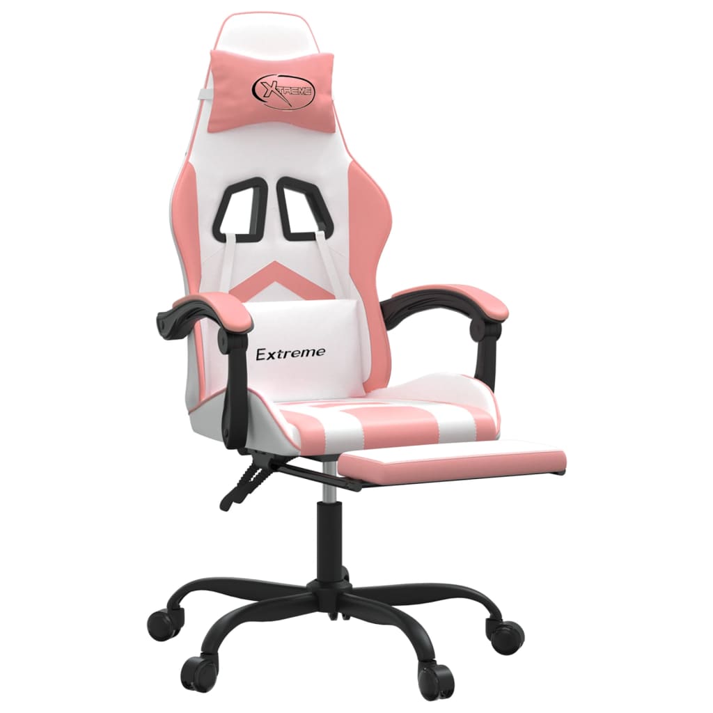 Gamestoel draaibaar met voetensteun kunstleer wit en roze is nu te koop bij PeponiXL, paradijselijk wonen!