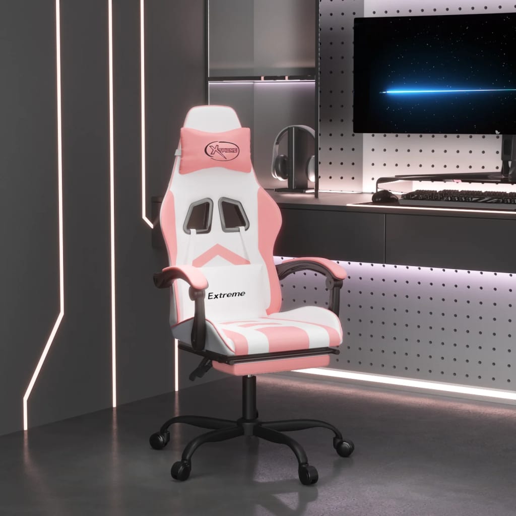 Gamestoel draaibaar met voetensteun kunstleer wit en roze is nu te koop bij PeponiXL, paradijselijk wonen!