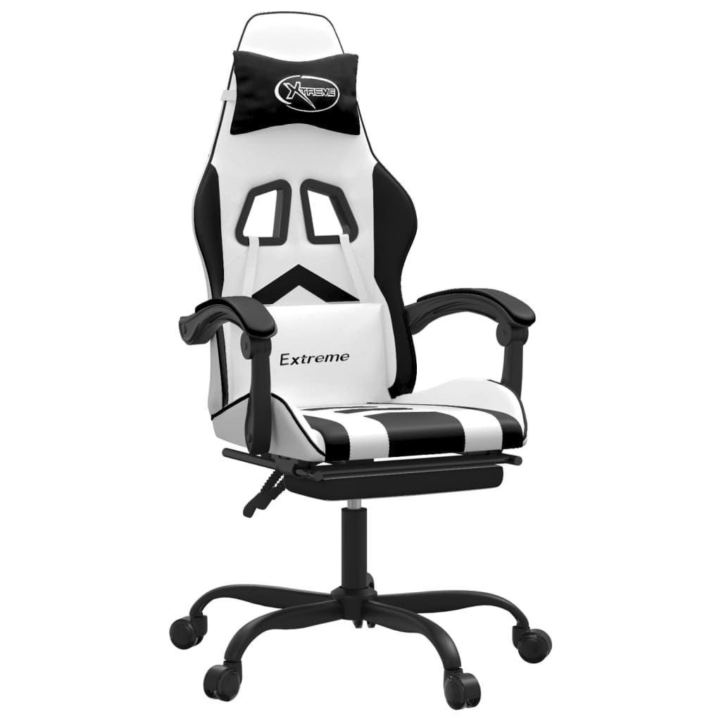 Gamestoel draaibaar met voetensteun kunstleer zwart en wit is nu te koop bij PeponiXL, paradijselijk wonen!