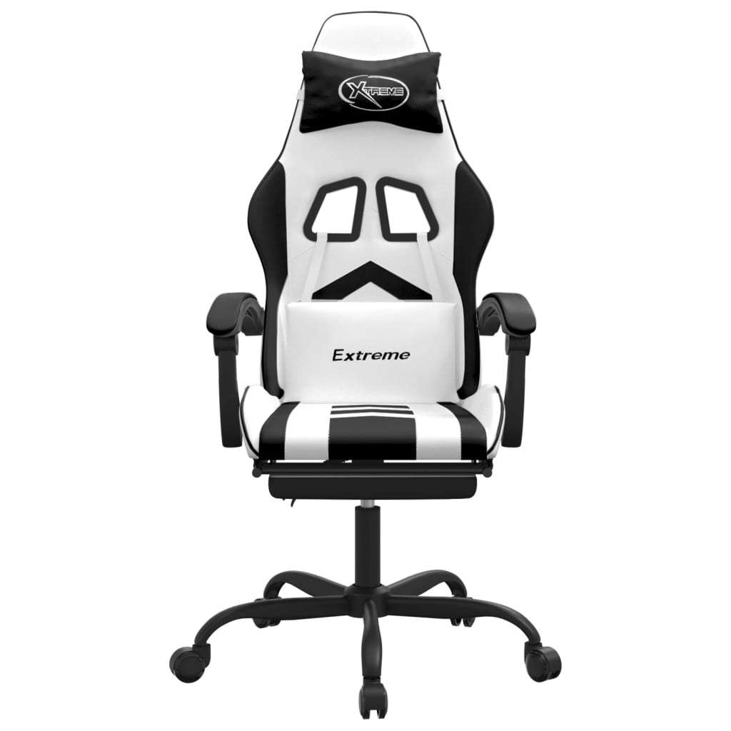 Gamestoel draaibaar met voetensteun kunstleer zwart en wit is nu te koop bij PeponiXL, paradijselijk wonen!