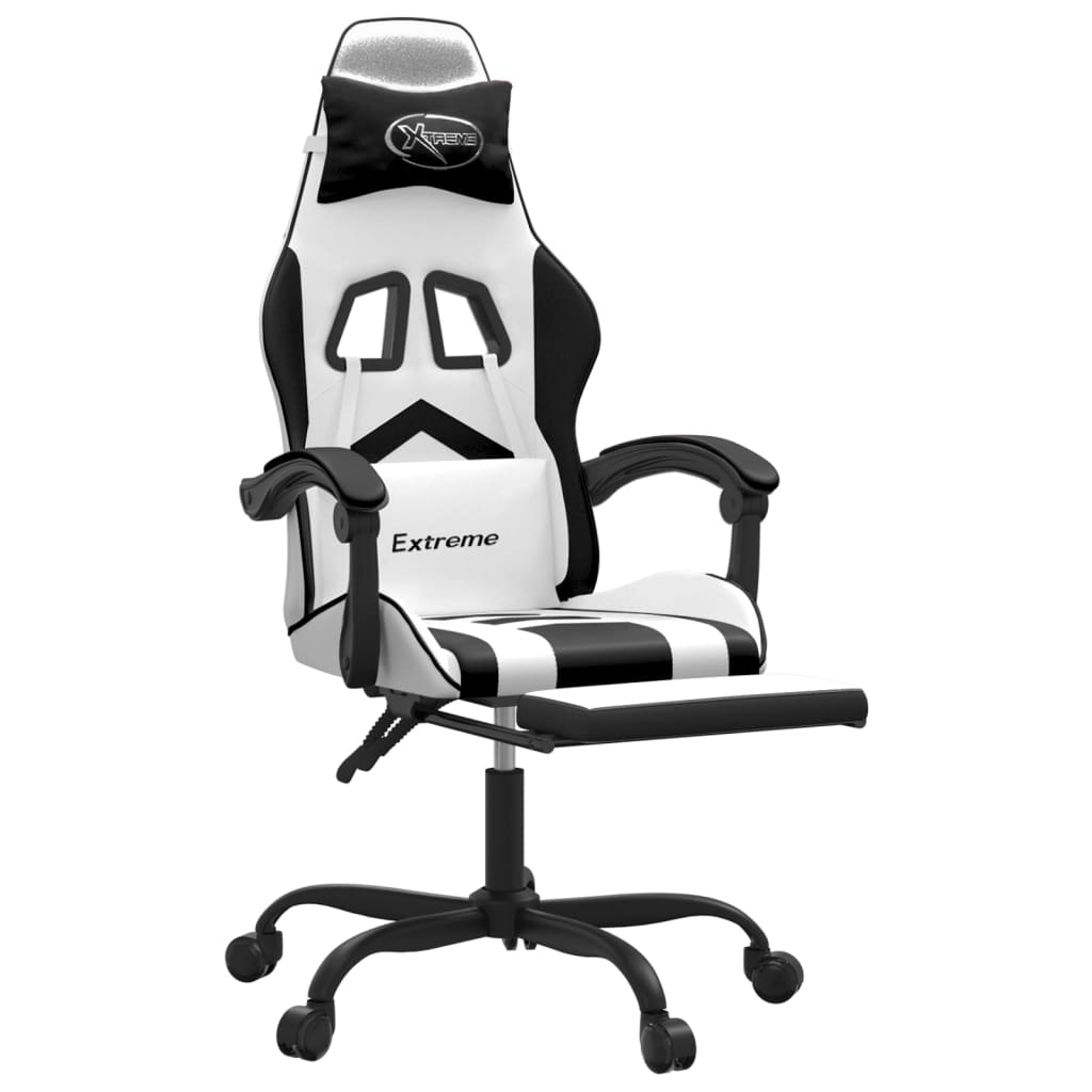 Gamestoel draaibaar met voetensteun kunstleer zwart en wit is nu te koop bij PeponiXL, paradijselijk wonen!
