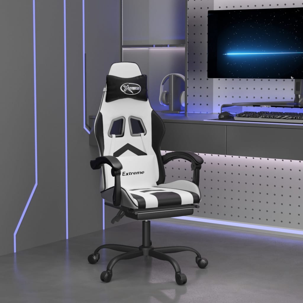 Gamestoel draaibaar met voetensteun kunstleer zwart en wit is nu te koop bij PeponiXL, paradijselijk wonen!