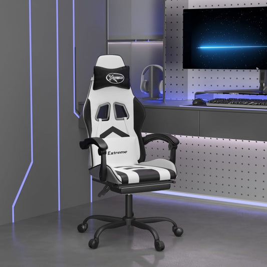 Gamestoel draaibaar met voetensteun kunstleer zwart en wit is nu te koop bij PeponiXL, paradijselijk wonen!