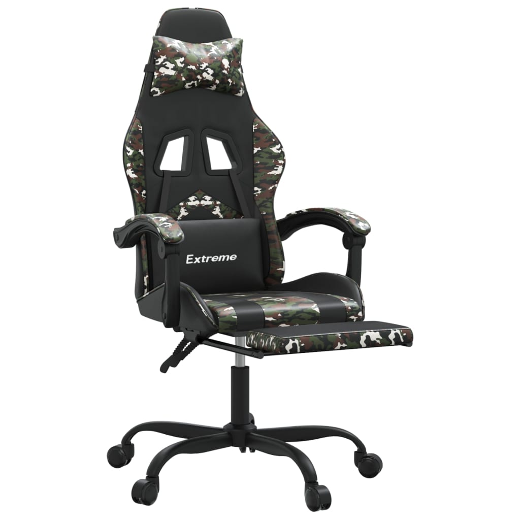Gamestoel draaibaar met voetensteun kunstleer zwart&camouflage is nu te koop bij PeponiXL, paradijselijk wonen!