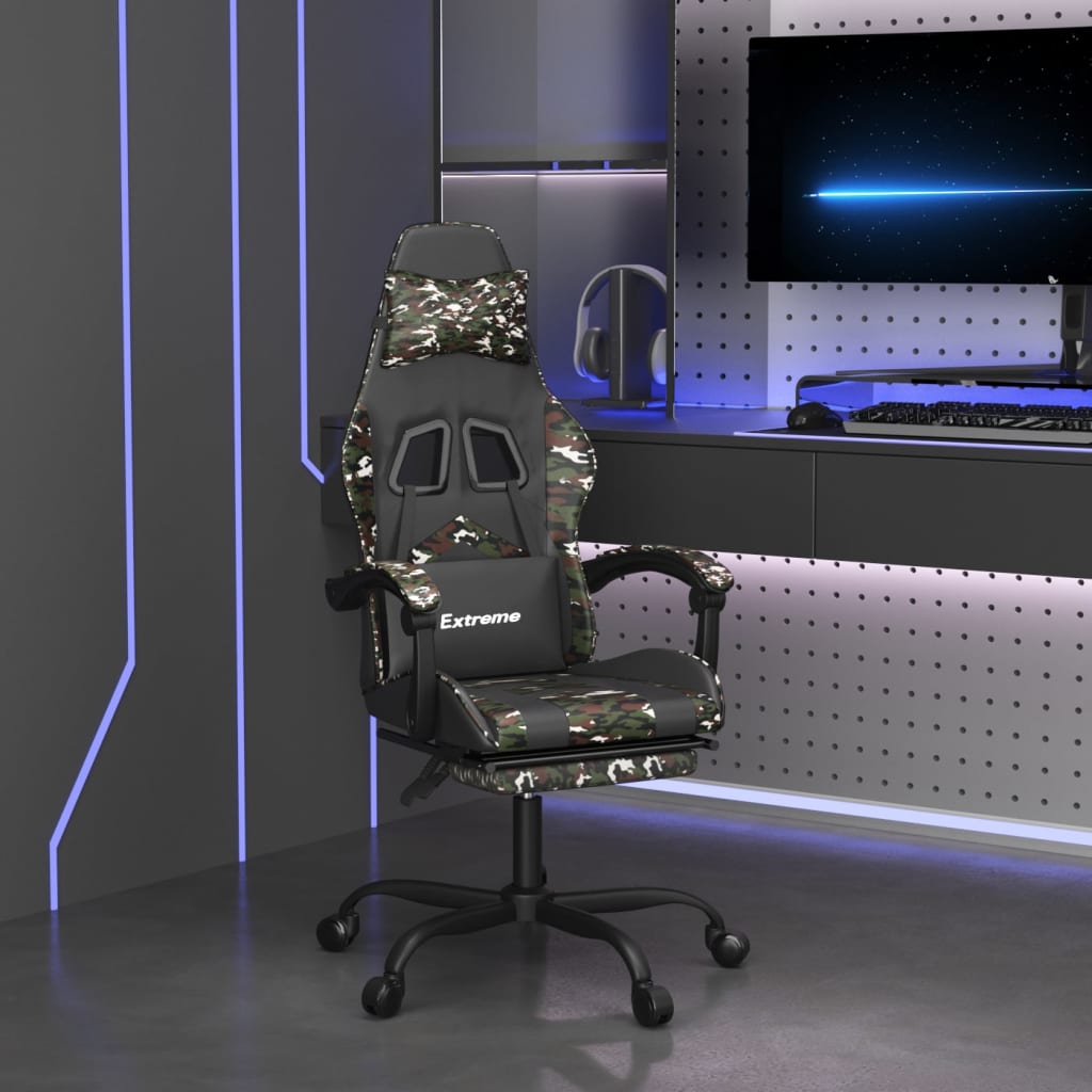 Gamestoel draaibaar met voetensteun kunstleer zwart&camouflage is nu te koop bij PeponiXL, paradijselijk wonen!