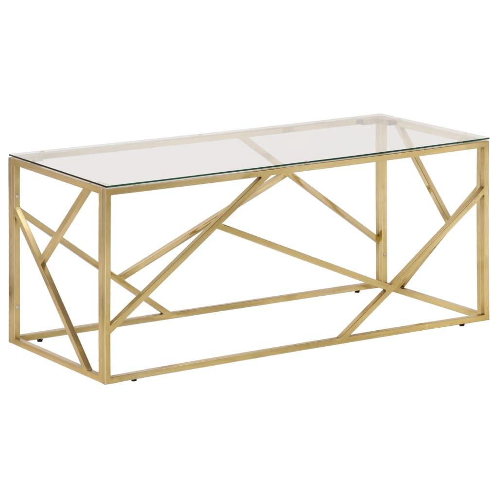 Salontafel roestvrijstaal en gehard glas goudkleurig is nu te koop bij PeponiXL, paradijselijk wonen!