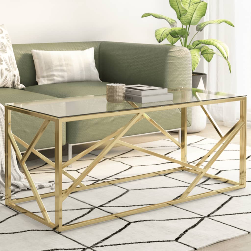 Salontafel roestvrijstaal en gehard glas goudkleurig is nu te koop bij PeponiXL, paradijselijk wonen!