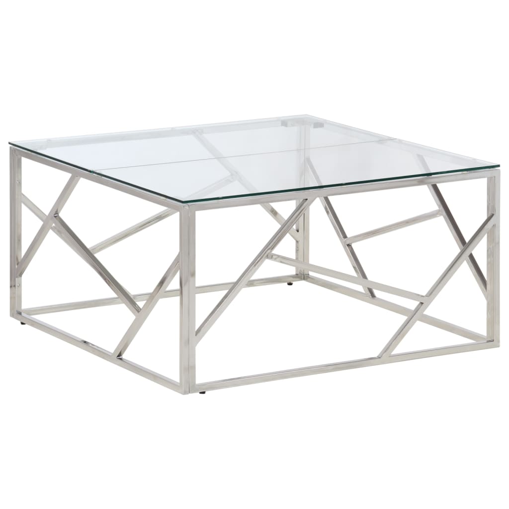 Salontafel roestvrijstaal en gehard glas zilverkleurig is nu te koop bij PeponiXL, paradijselijk wonen!
