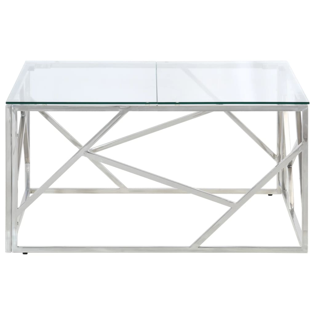Salontafel roestvrijstaal en gehard glas zilverkleurig is nu te koop bij PeponiXL, paradijselijk wonen!