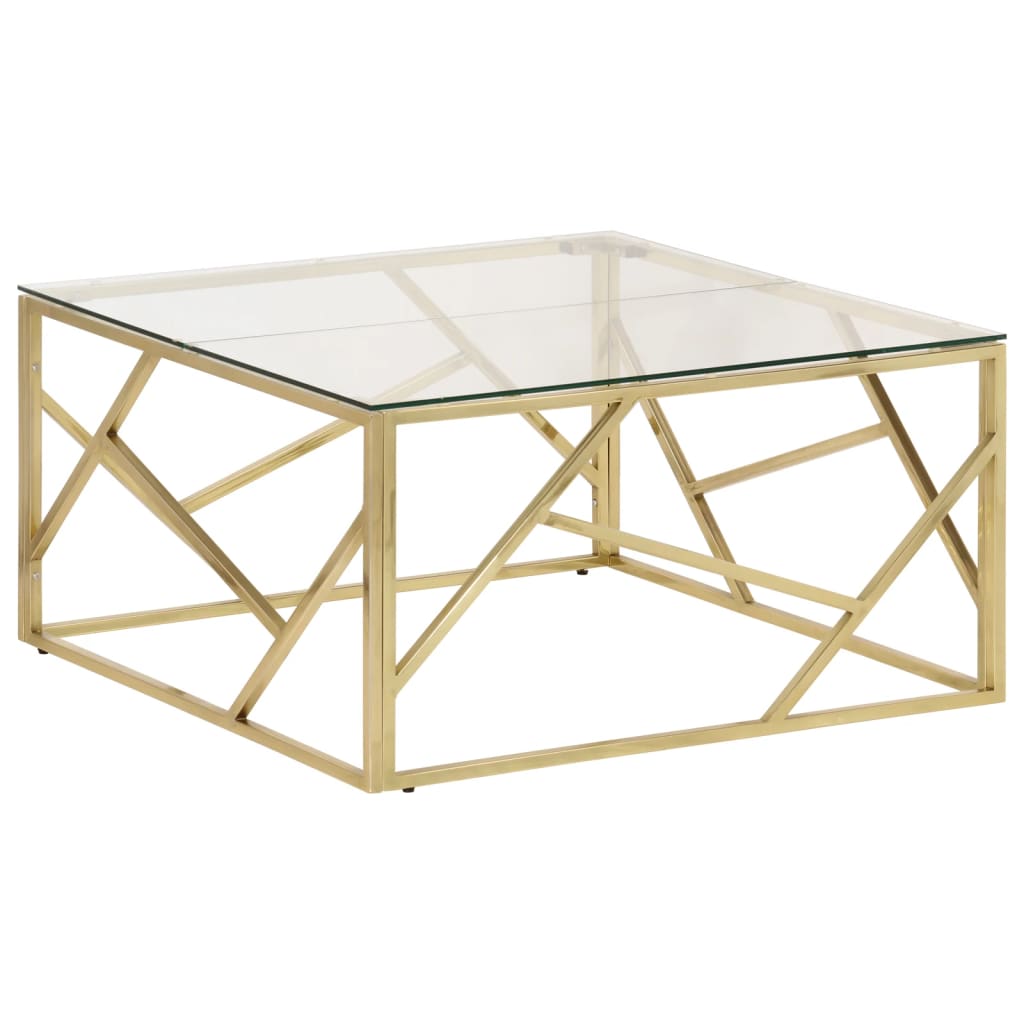 Salontafel roestvrijstaal en gehard glas goudkleurig is nu te koop bij PeponiXL, paradijselijk wonen!