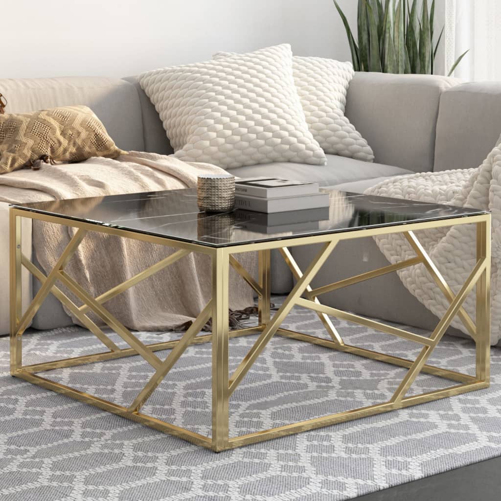 Salontafel roestvrijstaal en gehard glas goudkleurig is nu te koop bij PeponiXL, paradijselijk wonen!