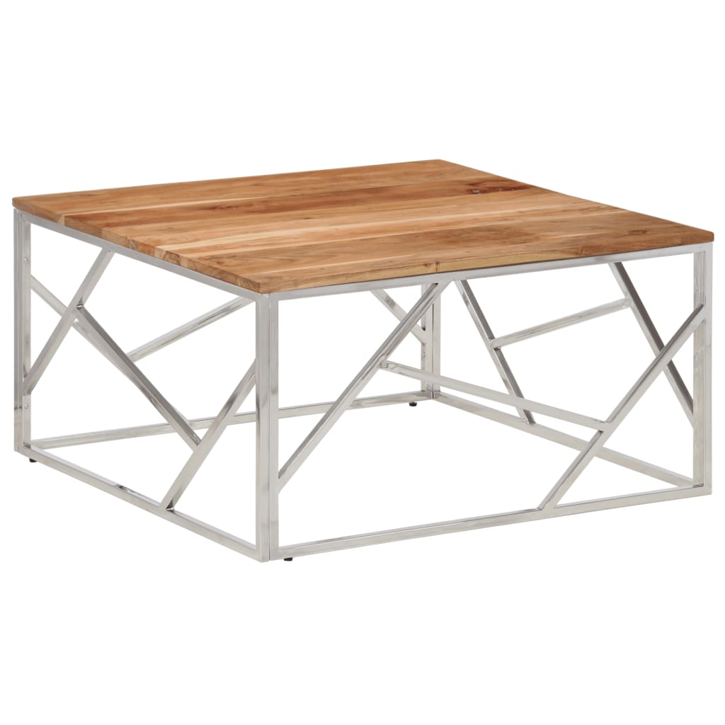 Salontafel roestvrij staal en massief acaciahout zilverkleurig is nu te koop bij PeponiXL, paradijselijk wonen!