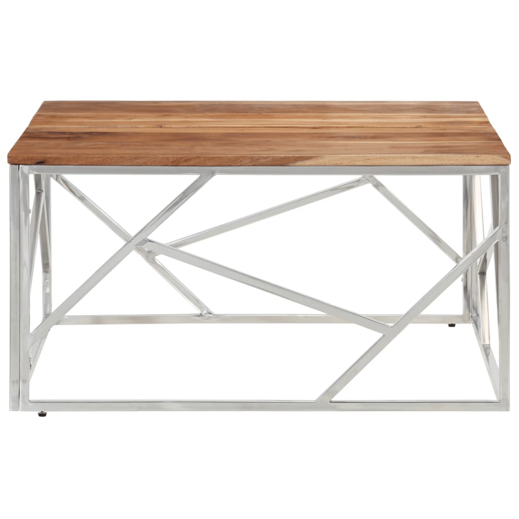 Salontafel roestvrij staal en massief acaciahout zilverkleurig is nu te koop bij PeponiXL, paradijselijk wonen!