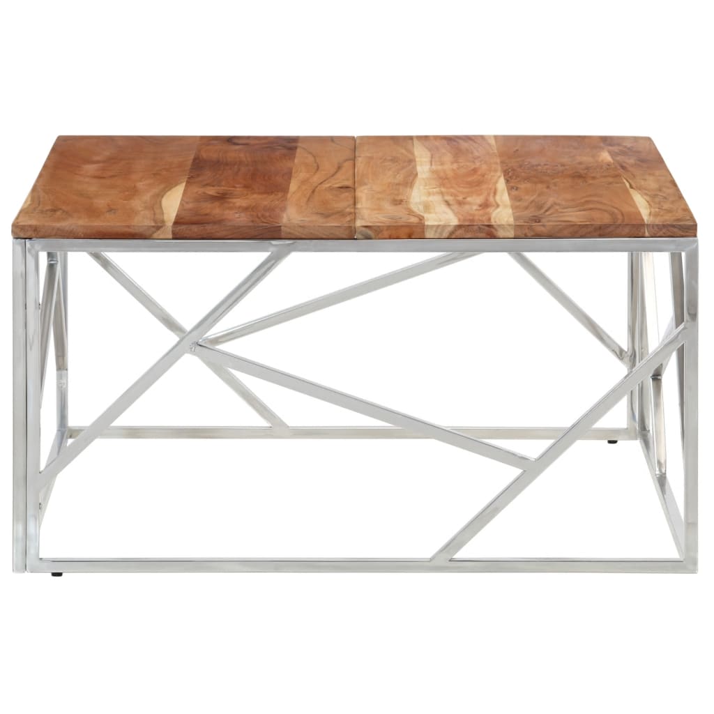 Salontafel roestvrij staal en massief acaciahout zilverkleurig is nu te koop bij PeponiXL, paradijselijk wonen!