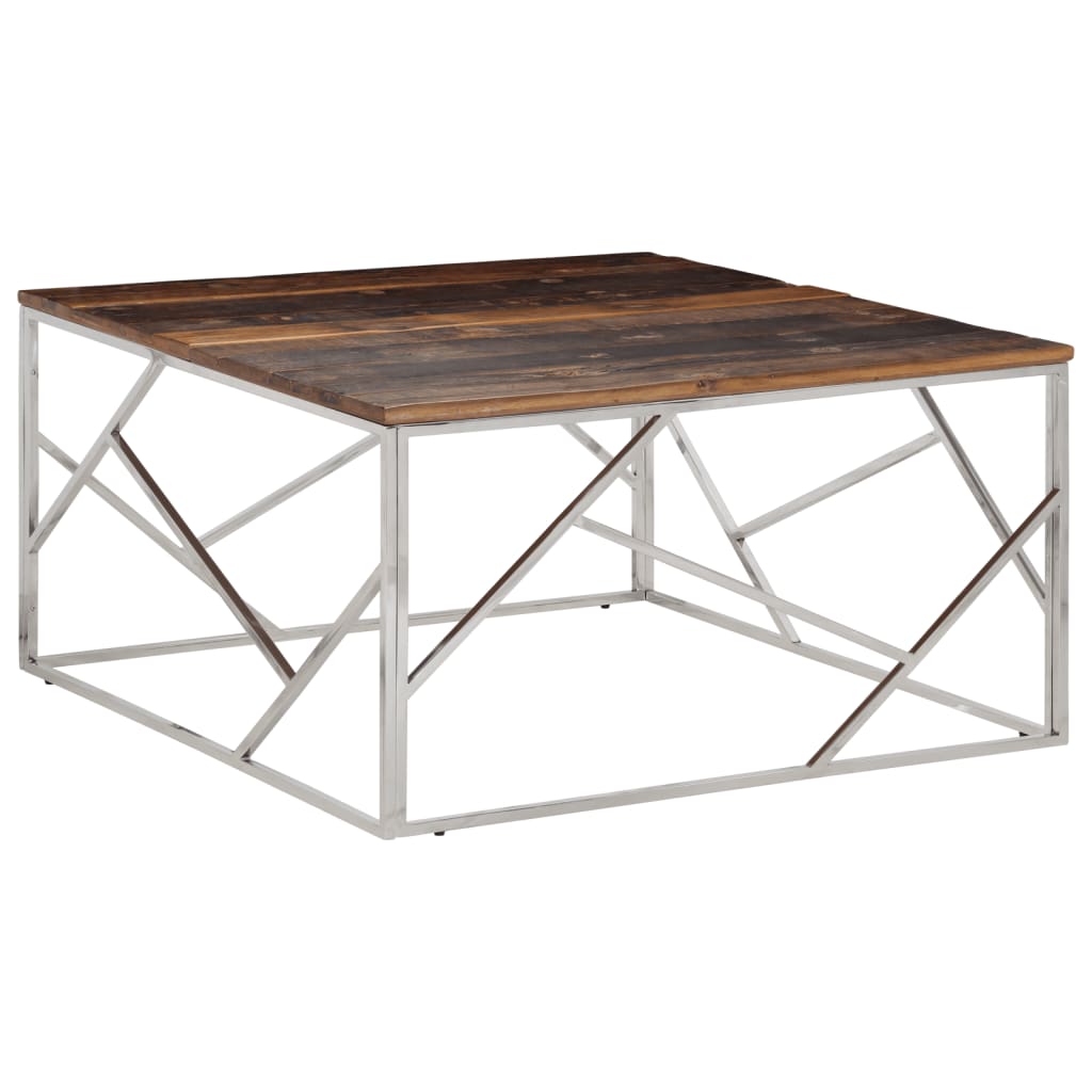 Salontafel roestvrij staal en massief bielshout zilverkleurig is nu te koop bij PeponiXL, paradijselijk wonen!