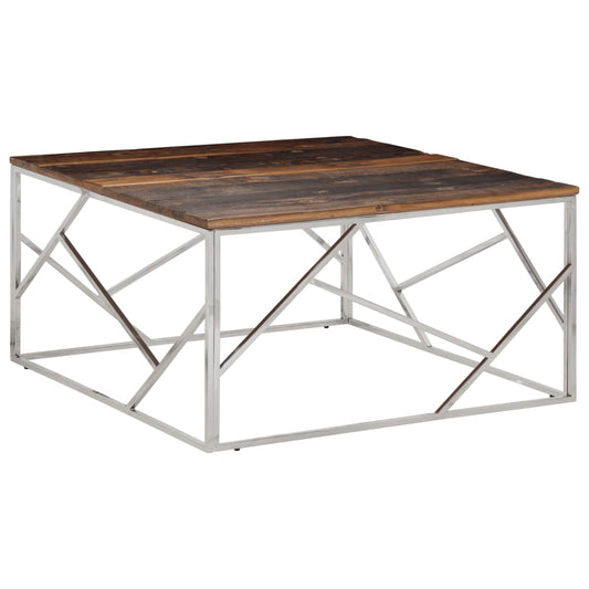 Salontafel roestvrij staal en massief bielshout zilverkleurig is nu te koop bij PeponiXL, paradijselijk wonen!