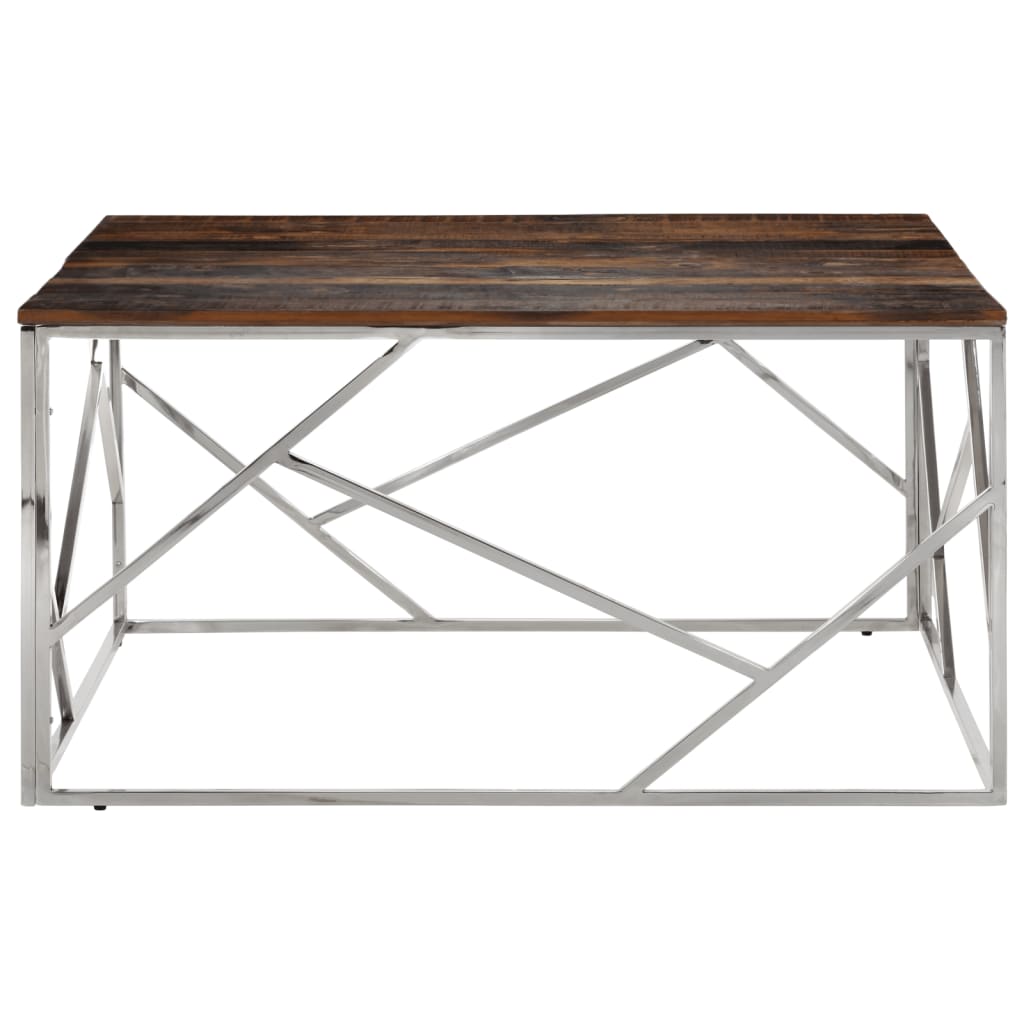 Salontafel roestvrij staal en massief bielshout zilverkleurig is nu te koop bij PeponiXL, paradijselijk wonen!