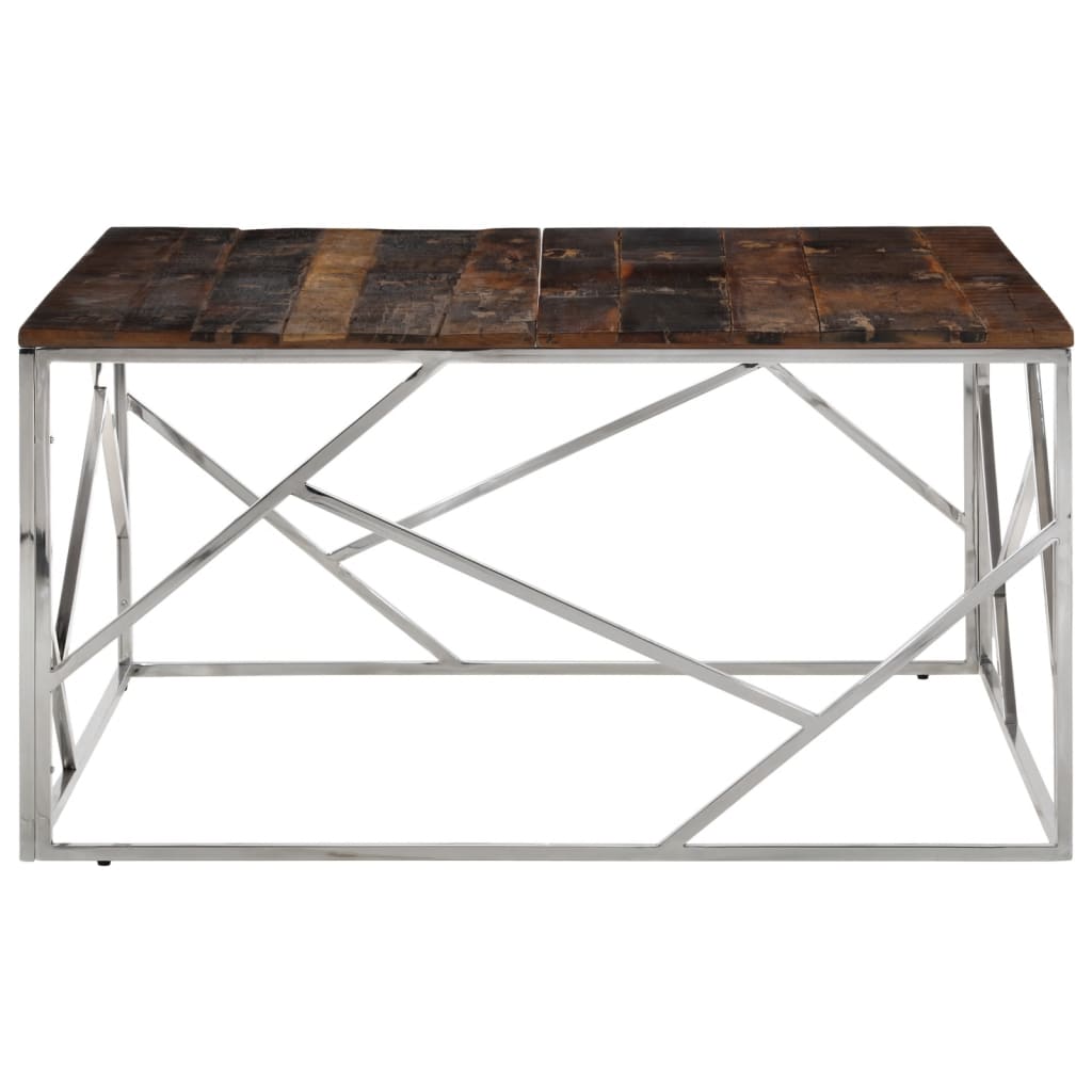 Salontafel roestvrij staal en massief bielshout zilverkleurig is nu te koop bij PeponiXL, paradijselijk wonen!