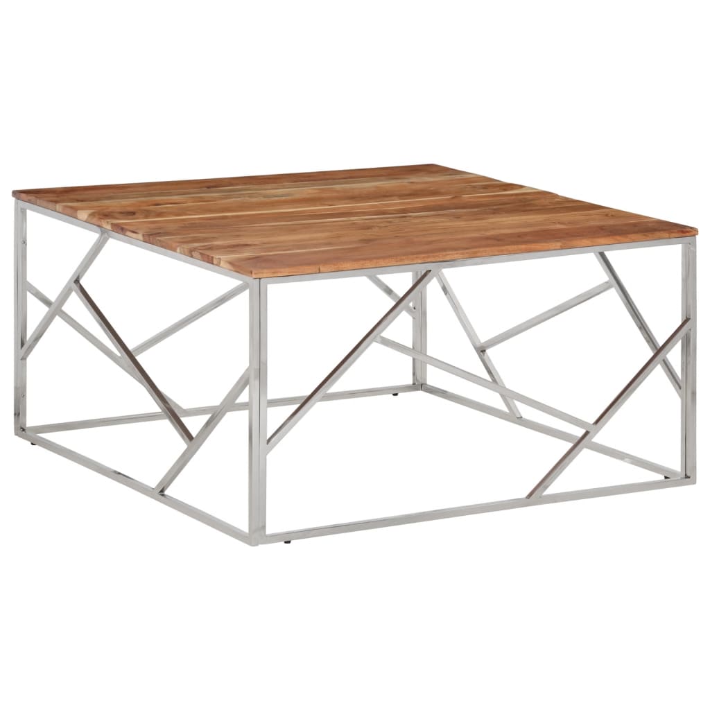 Salontafel roestvrij staal en massief acaciahout zilverkleurig is nu te koop bij PeponiXL, paradijselijk wonen!