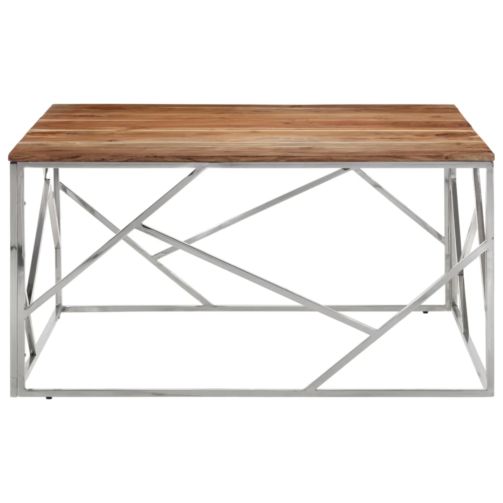 Salontafel roestvrij staal en massief acaciahout zilverkleurig is nu te koop bij PeponiXL, paradijselijk wonen!