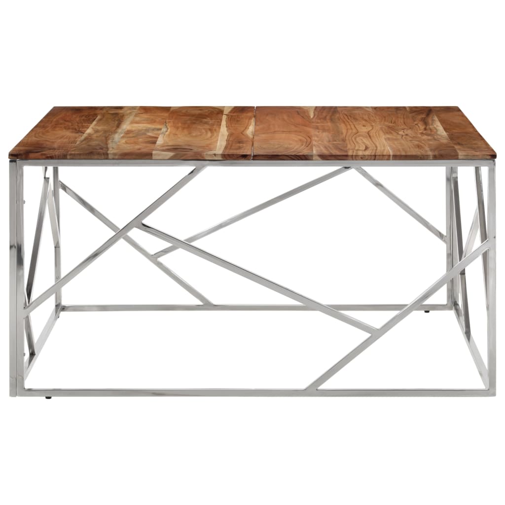 Salontafel roestvrij staal en massief acaciahout zilverkleurig is nu te koop bij PeponiXL, paradijselijk wonen!