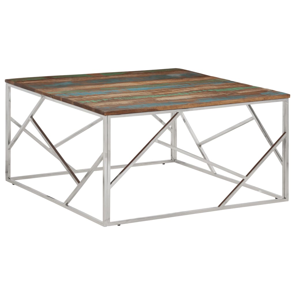 Salontafel roestvrij staal en massief gerecycled hout zilver is nu te koop bij PeponiXL, paradijselijk wonen!