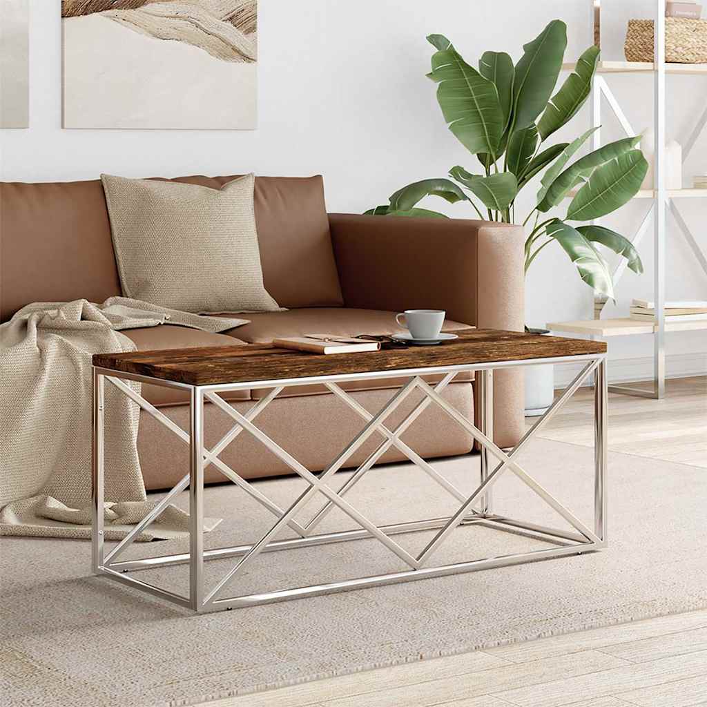 Salontafel roestvrij staal en massief hergebruikt hout is nu te koop bij PeponiXL, paradijselijk wonen!