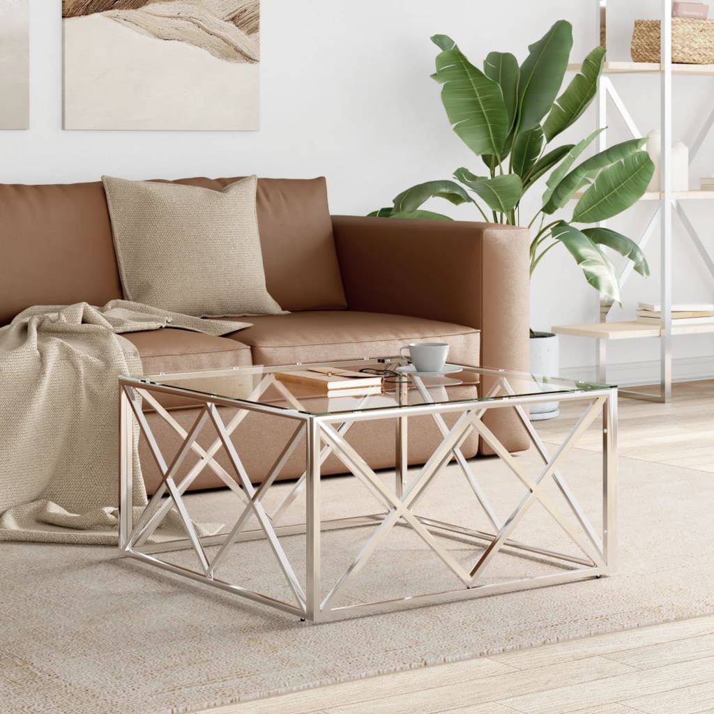 Salontafel 80x80x40 cm roestvrij staal en glas is nu te koop bij PeponiXL, paradijselijk wonen!