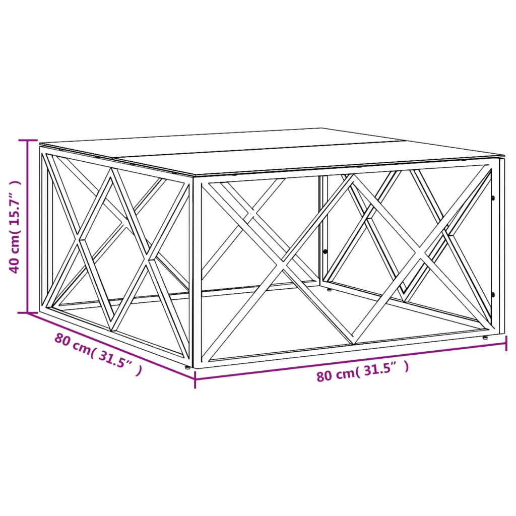 Salontafel 80x80x40 cm roestvrij staal en glas is nu te koop bij PeponiXL, paradijselijk wonen!