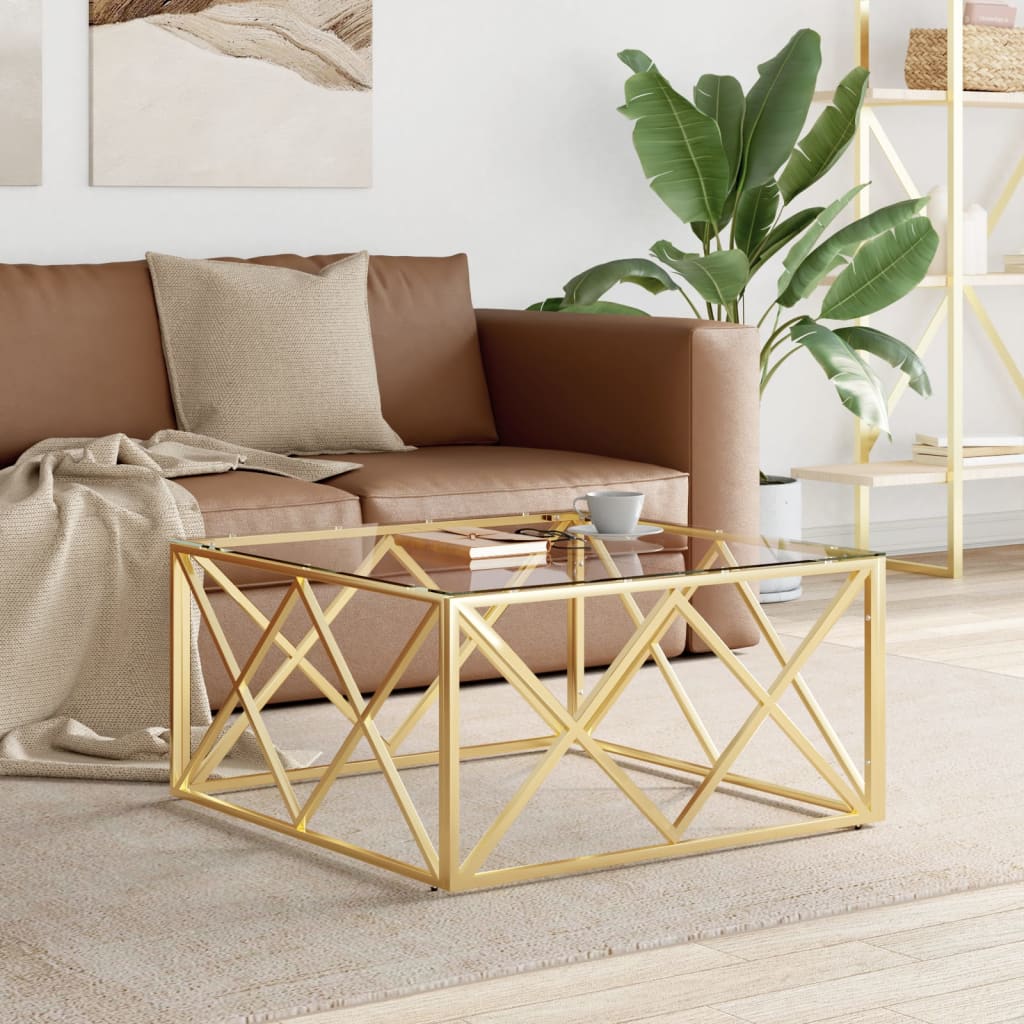 Salontafel 80x80x40 cm roestvrij staal en glas is nu te koop bij PeponiXL, paradijselijk wonen!