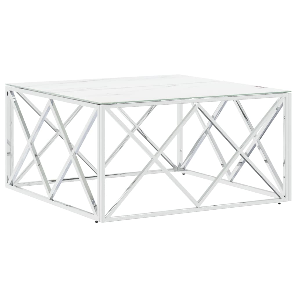 Salontafel 80x80x40 cm roestvrij staal en glas zilverkleurig is nu te koop bij PeponiXL, paradijselijk wonen!