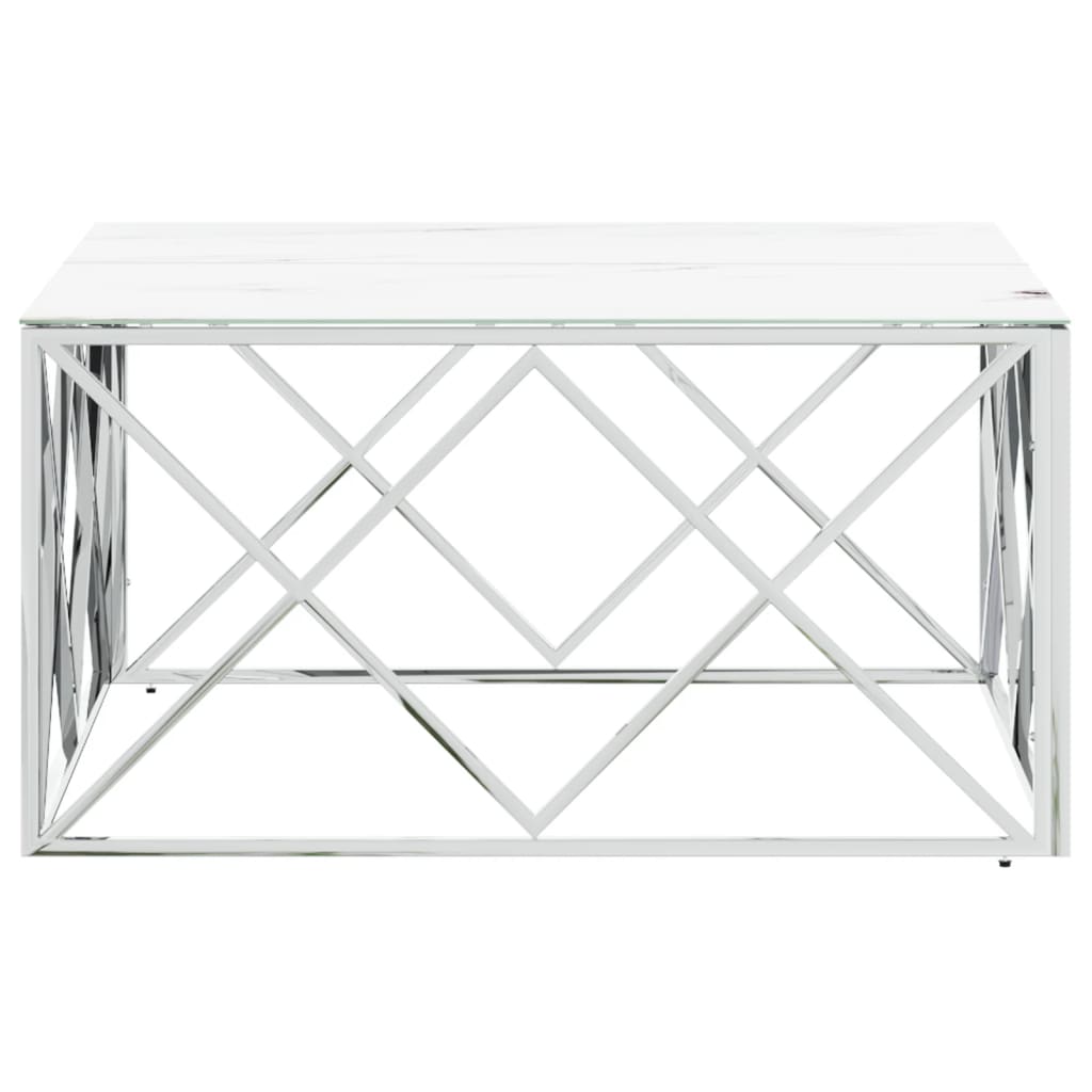 Salontafel 80x80x40 cm roestvrij staal en glas zilverkleurig is nu te koop bij PeponiXL, paradijselijk wonen!