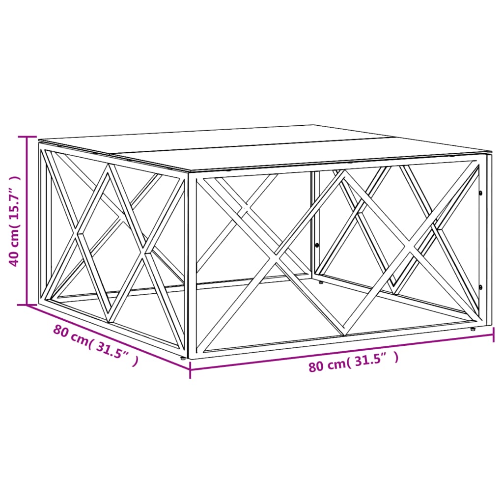 Salontafel 80x80x40 cm roestvrij staal en glas zilverkleurig is nu te koop bij PeponiXL, paradijselijk wonen!