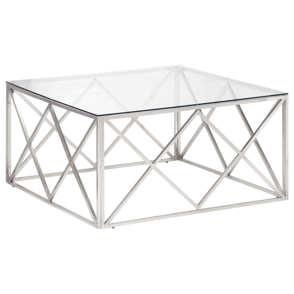 Salontafel roestvrijstaal en gehard glas zilverkleurig is nu te koop bij PeponiXL, paradijselijk wonen!