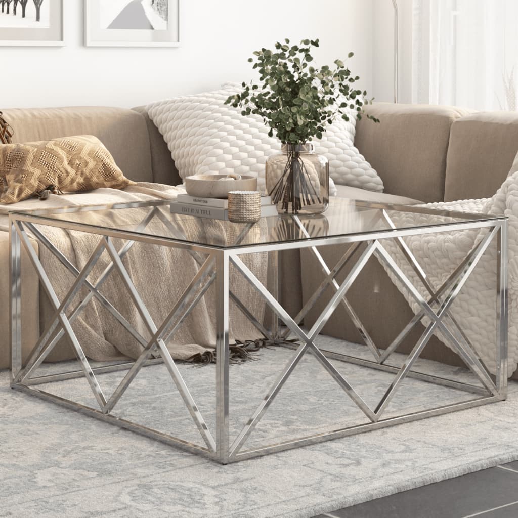 Salontafel roestvrijstaal en gehard glas zilverkleurig is nu te koop bij PeponiXL, paradijselijk wonen!