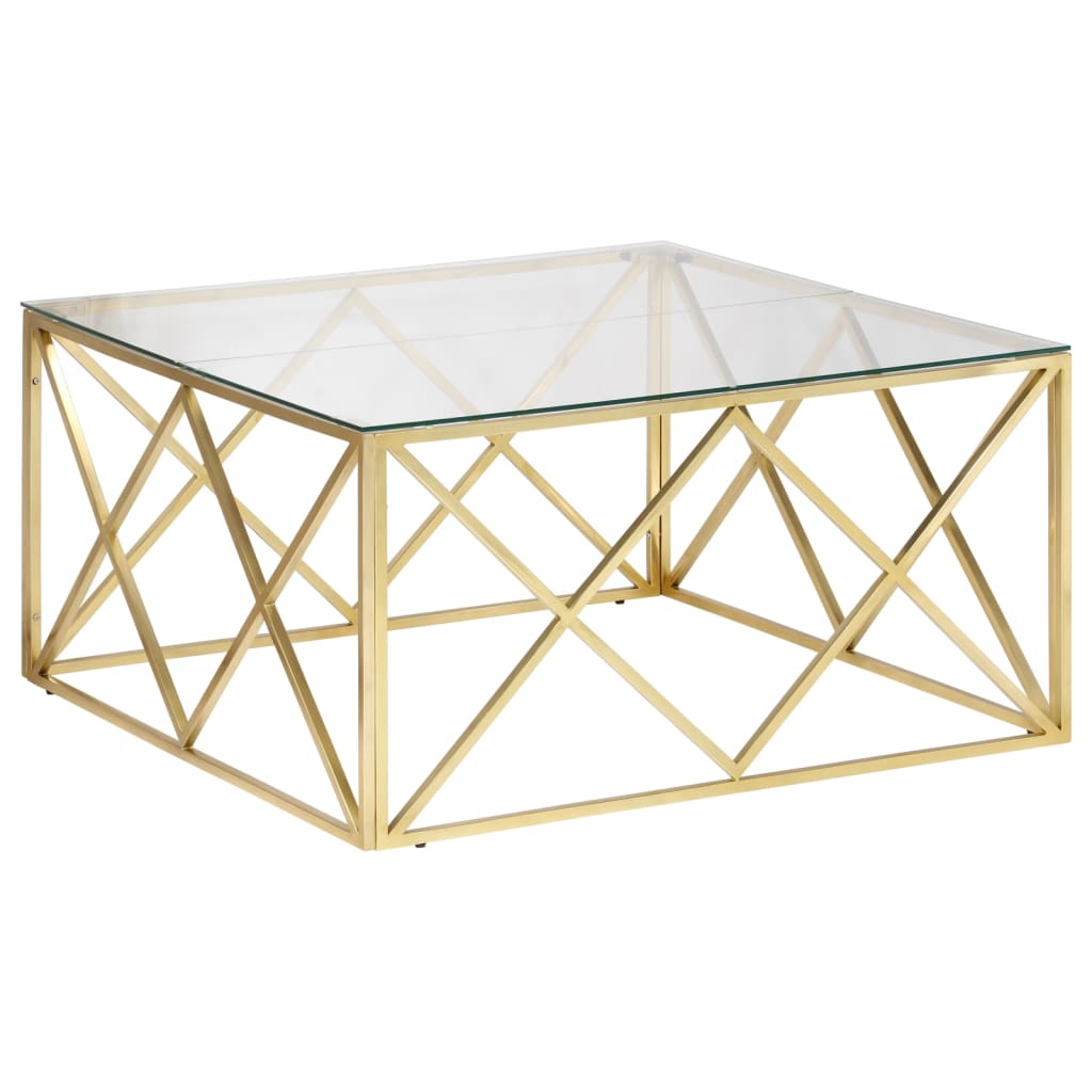 Salontafel roestvrijstaal en gehard glas goudkleurig is nu te koop bij PeponiXL, paradijselijk wonen!