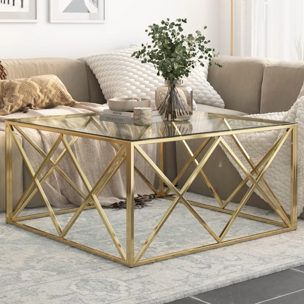Salontafel roestvrijstaal en gehard glas goudkleurig is nu te koop bij PeponiXL, paradijselijk wonen!