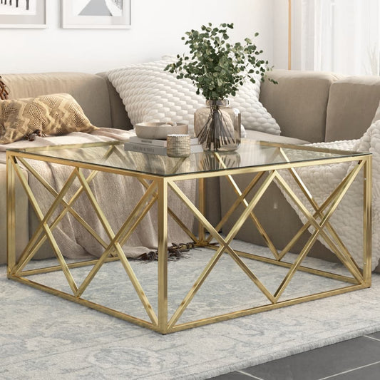 Salontafel roestvrijstaal en gehard glas goudkleurig is nu te koop bij PeponiXL, paradijselijk wonen!