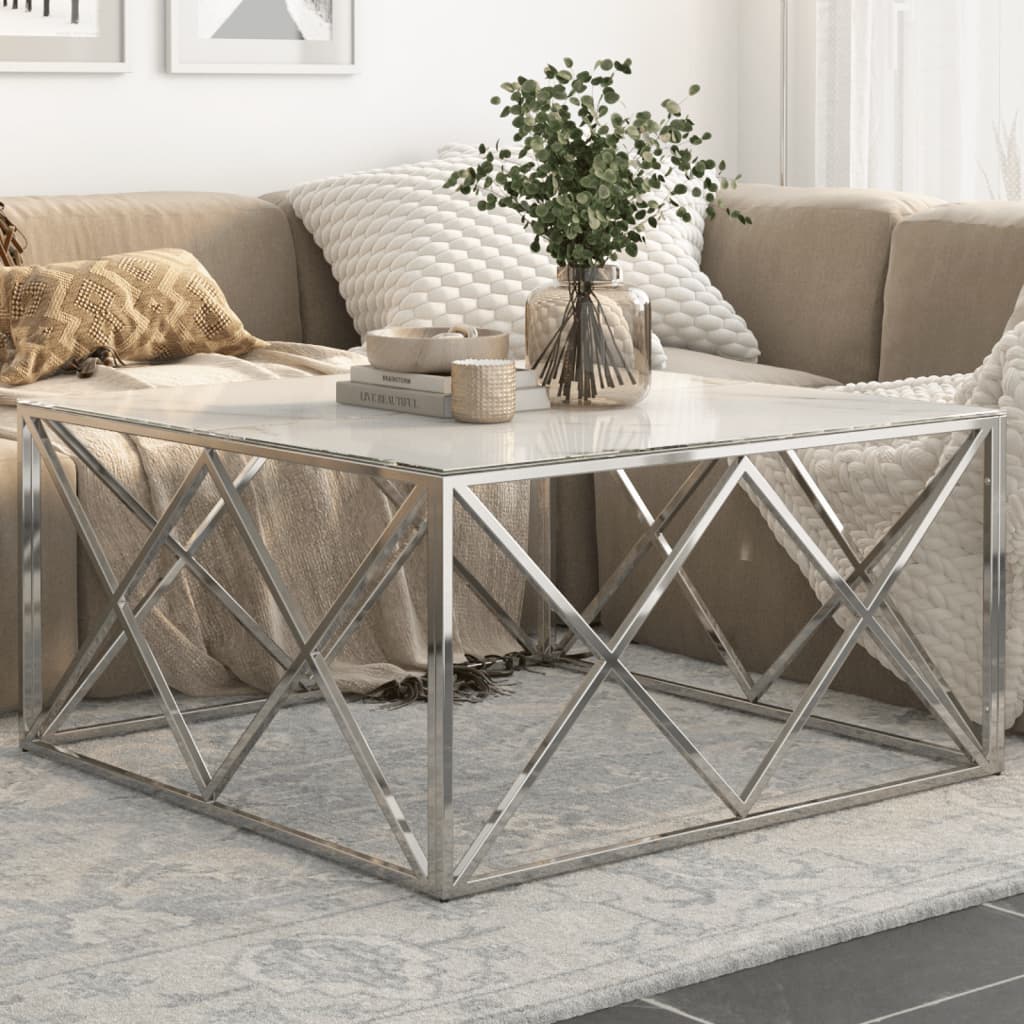 Salontafel roestvrijstaal en gehard glas zilverkleurig is nu te koop bij PeponiXL, paradijselijk wonen!