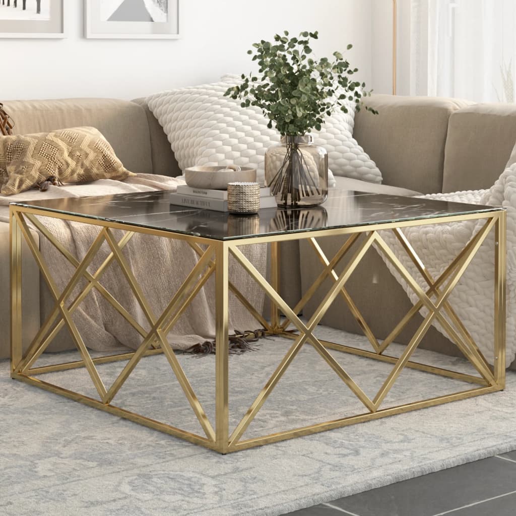Salontafel roestvrijstaal en gehard glas goudkleurig is nu te koop bij PeponiXL, paradijselijk wonen!