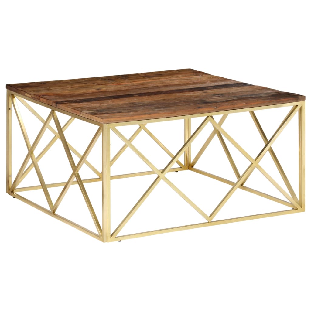 Salontafel roestvrij staal en massief bielshout goudkleurig is nu te koop bij PeponiXL, paradijselijk wonen!